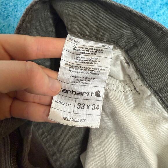 Carhartt Double Knee Carpenter Pants 33x34 Olive Green Distressed Y2K Workwear - Picture 10 of 16